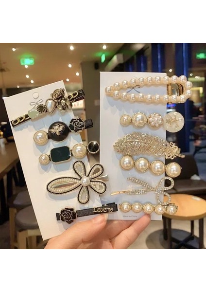 5 Adet Kadın Firkete Yan Saç Tokası Seti Tasarımcı Inci Şapkalar Patlama Tokalar Başlığı Aksesuarları Hairwear Ördek Gagası Klipleri (Yurt Dışından)