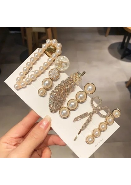 5 Adet Kadın Firkete Yan Saç Tokası Seti Tasarımcı Inci Şapkalar Patlama Tokalar Başlığı Aksesuarları Hairwear Ördek Gagası Klipleri (Yurt Dışından) modelleri