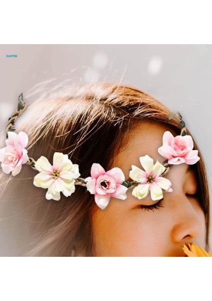 Çiçek Bandı Bohemian Headdress Kafa Çelenk Brid Garland Charm Başlığı Cadılar Bayramı Kostüm Tatil Kadın Saç Aksesuarı Için, Açık Pembe (Yurt Dışından)