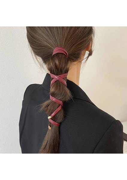 2021 Yeni Kadın Vintage At Kuyruğu Tutun Deri Uzun Saç Kravat Kafa Bandı Tatlı Saç Süslemeleri Hairbands Moda Saç Aksesuarları (Yurt Dışından) fiyatları