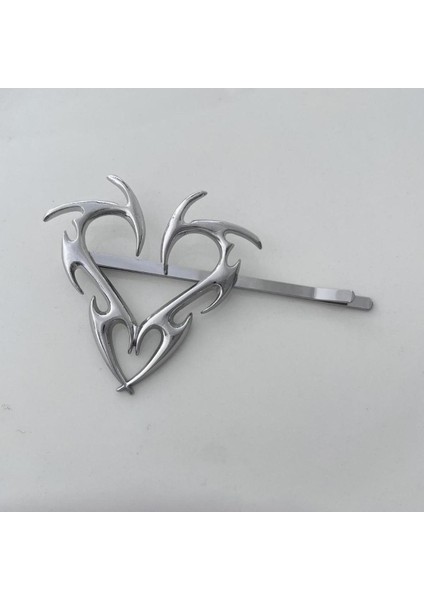 Hip Hop Metal Aşk Kalp Tokalar Kore Trendy Serin Kızlar Yan Klip Kadın Geometrik Benzersiz Tasarım Gümüş Renk Brarrettes (Yurt Dışından)