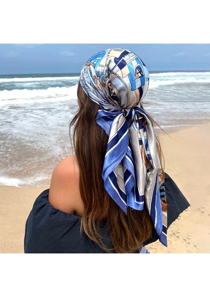 Ipek Eşarp Eşarp Headwraps Kadınlar Için Vintage Dört Mevsim Saç Eşarp 90*90 cm Başörtüsü Fular Iuxe Bandana Femme Başörtüsü (Yurt Dışından)