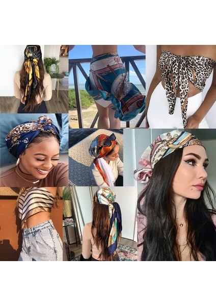 Ipek Eşarp Eşarp Headwraps Kadınlar Için Vintage Dört Mevsim Saç Eşarp 90*90 cm Başörtüsü Fular Iuxe Bandana Femme Başörtüsü (Yurt Dışından)