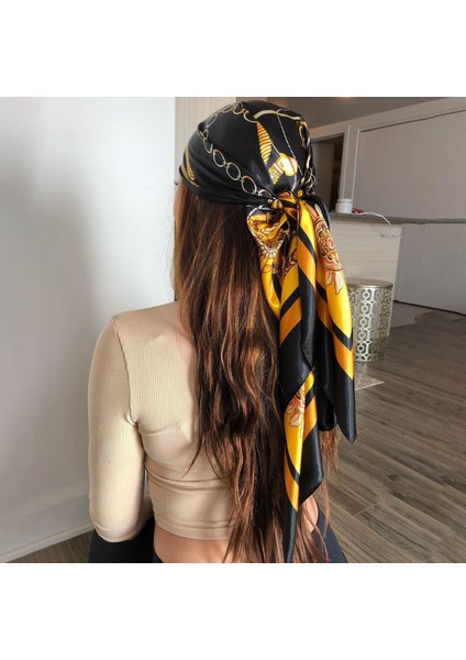 Ipek Eşarp Eşarp Headwraps Kadınlar Için Vintage Dört Mevsim Saç Eşarp 90*90 cm Başörtüsü Fular Iuxe Bandana Femme Başörtüsü (Yurt Dışından)