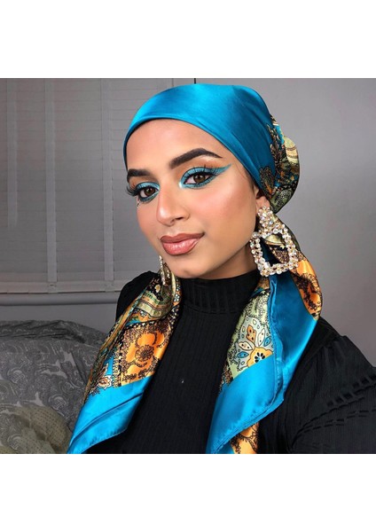 Ipek Eşarp Eşarp Headwraps Kadınlar Için Vintage Dört Mevsim Saç Eşarp 90*90 cm Başörtüsü Fular Iuxe Bandana Femme Başörtüsü (Yurt Dışından)