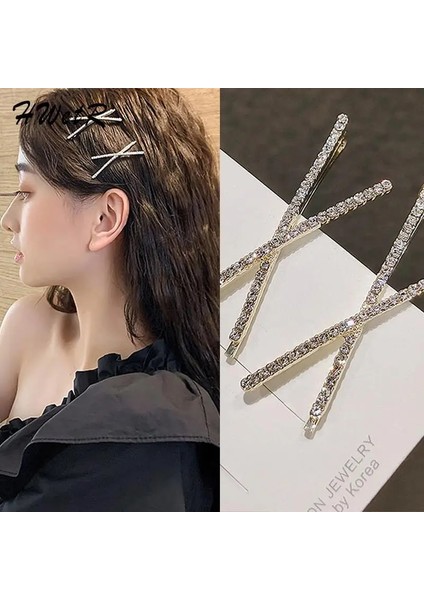Yeni 2 Adet Çapraz Kristal Tokalar Rhinestones x Saç Klipleri Tokalarım Basit Yan Klip Gelin Şapkalar Kız Saç Aksesuarları (Yurt Dışından)