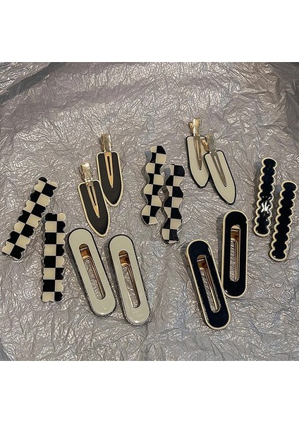 Japon ve Kore Mizaç Siyah ve Beyaz Dama Tahtası Izgara Retro Akrilik Saç Tokası Ördek Gagası Yan Klip Kızlar Headdress (Yurt Dışından)