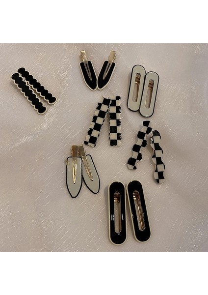 Japon ve Kore Mizaç Siyah ve Beyaz Dama Tahtası Izgara Retro Akrilik Saç Tokası Ördek Gagası Yan Klip Kızlar Headdress (Yurt Dışından) modelleri