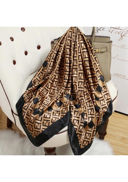 Baskı Ipek Kare Eşarp Kadın Saten Şal Şal Başörtüsü Kadın Saç Bandı Bilek Lüks Başörtüsü 90*90CM Echarpe 2023 Bandana (Yurt Dışından)