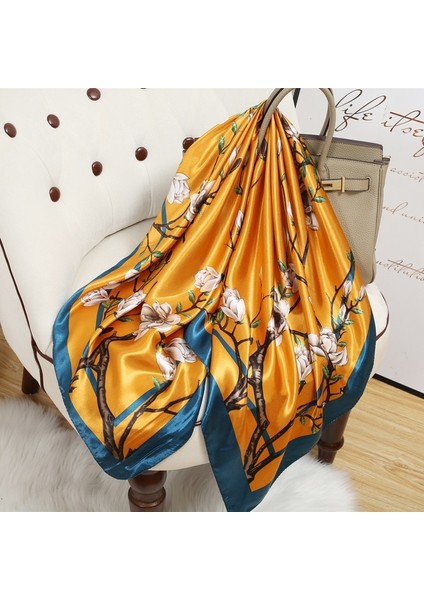 Baskı Ipek Kare Eşarp Kadın Saten Şal Şal Başörtüsü Kadın Saç Bandı Bilek Lüks Başörtüsü 90*90CM Echarpe 2023 Bandana (Yurt Dışından) modelleri