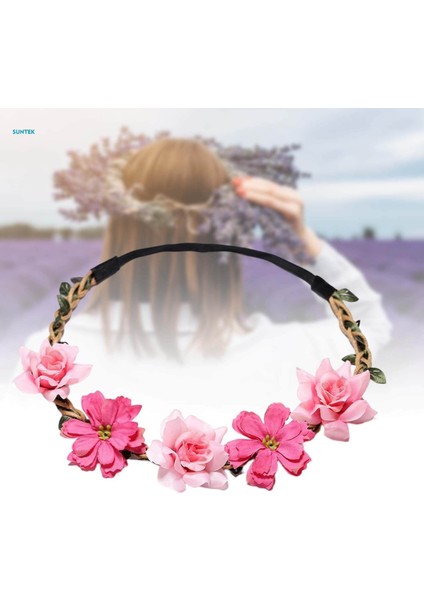 Çiçek Bandı Bohemian Headdress Kafa Çelenk Brid Garland Charm Başlığı Cadılar Bayramı Kostüm Tatil Kadın Saç Aksesuarı Için, Gül Kırmızı (Yurt Dışından) modelleri