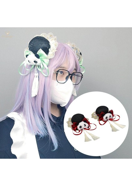 2x Çin Tarzı Saç Klipleri Panda Barrette Hanfu Qipao Püskül Yapış Tokalar Kırmızı (Yurt Dışından)