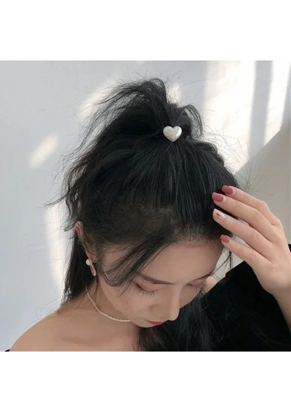 Sevimli 1 Adet Kalp Saç Kravatlar Yüzükler Lastik Bantlar Saç Kız Şapkalar Kore Inci At Kuyruğu Elastik Bant Saç Aksesuarları (Yurt Dışından)