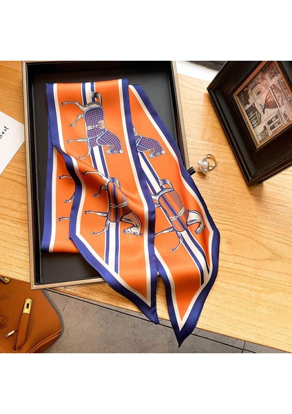 Lüks Uzun Ipek Eşarp Kadın Hayvan At Baskı Ince Dar Eşarp Çanta Saç Bandı Şerit Eşarp Kadın Atkısı (Yurt Dışından)