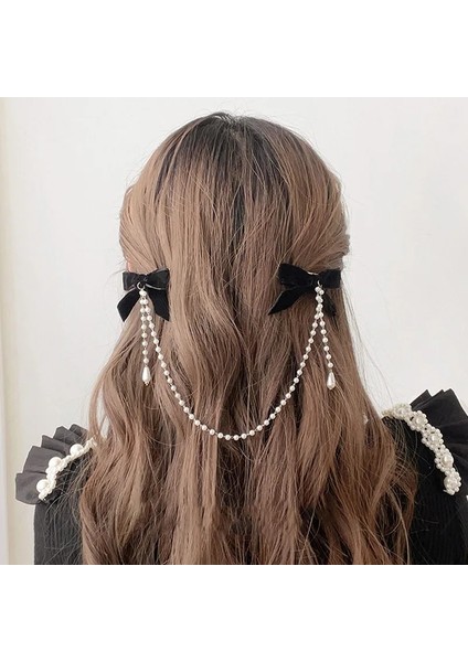 Süper Peri Siyah Kadife Ilmek Tokalar Püskül Inciler Yan Klipler Kadınlar Için Yeni Kore Şık Saç Klipleri Tokalarım Hairgrips (Yurt Dışından)