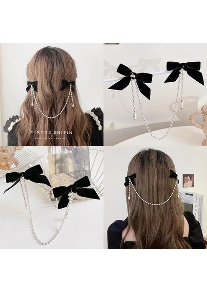 Süper Peri Siyah Kadife Ilmek Tokalar Püskül Inciler Yan Klipler Kadınlar Için Yeni Kore Şık Saç Klipleri Tokalarım Hairgrips (Yurt Dışından) fiyatları
