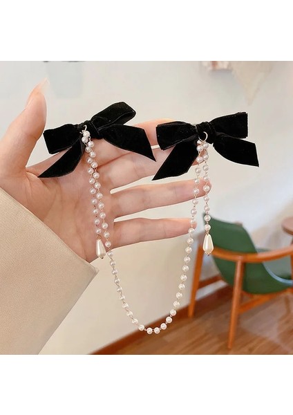 Süper Peri Siyah Kadife Ilmek Tokalar Püskül Inciler Yan Klipler Kadınlar Için Yeni Kore Şık Saç Klipleri Tokalarım Hairgrips (Yurt Dışından) modelleri