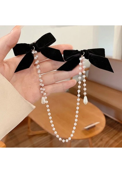 Süper Peri Siyah Kadife Ilmek Tokalar Püskül Inciler Yan Klipler Kadınlar Için Yeni Kore Şık Saç Klipleri Tokalarım Hairgrips (Yurt Dışından) fırsatları