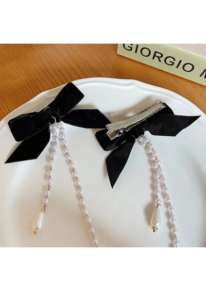 Süper Peri Siyah Kadife Ilmek Tokalar Püskül Inciler Yan Klipler Kadınlar Için Yeni Kore Şık Saç Klipleri Tokalarım Hairgrips (Yurt Dışından) indirimleri