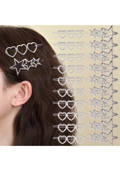 Y2K Içi Boş Kalp Yıldız Metal Saç Tokası Tatlı Kızlar Gümüş Renk Aşk Pentagram Tokalar Moda Geometrik Saç Aksesuarları Hediyeler (Yurt Dışından)