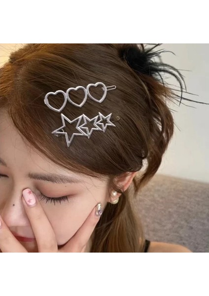 Y2K Içi Boş Kalp Yıldız Metal Saç Tokası Tatlı Kızlar Gümüş Renk Aşk Pentagram Tokalar Moda Geometrik Saç Aksesuarları Hediyeler (Yurt Dışından) fiyatları