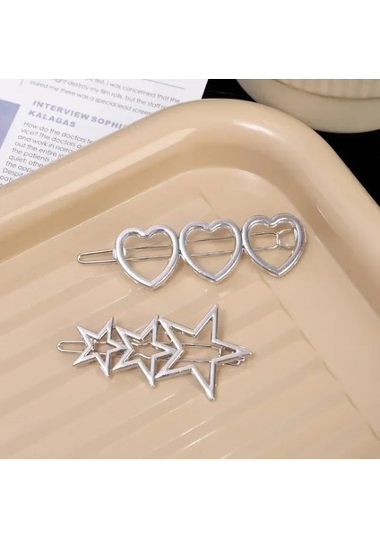 Y2K Içi Boş Kalp Yıldız Metal Saç Tokası Tatlı Kızlar Gümüş Renk Aşk Pentagram Tokalar Moda Geometrik Saç Aksesuarları Hediyeler (Yurt Dışından) fırsatları