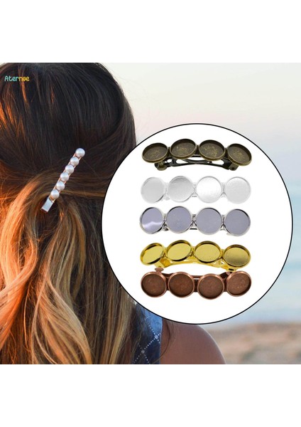 5 Parça Metal Saç Klipleri Boş Yuvarlak Tepsi Tabanlı Saç Tokaları 12MM (Yurt Dışından)