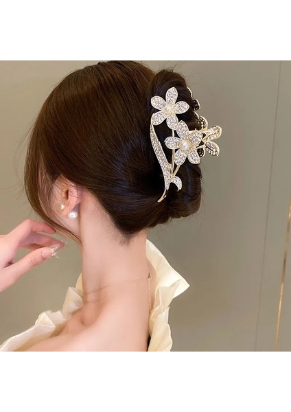 Lüks Çiçek Taklidi Inci Kapmak Klip At Kuyruğu Pençe Klip Kadınlar Zarif Saç Hediye Köpekbalığı Klip Moda Saç Aksesuarları (Yurt Dışından)