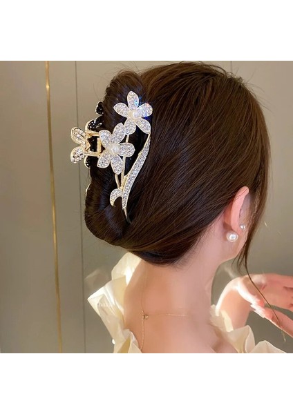 Lüks Çiçek Taklidi Inci Kapmak Klip At Kuyruğu Pençe Klip Kadınlar Zarif Saç Hediye Köpekbalığı Klip Moda Saç Aksesuarları (Yurt Dışından) indirimleri
