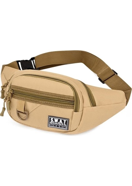 Haki-Taktik Omuzdan Askili Çanta Erkekler Açık Göğüs Çantası Kamuflaj Kamp Seyahat Yürüyüş Avcılık Askeri Crossbody Bel Çantası (Yurt Dışından)