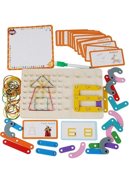Suntek Desen Kartları ve Lastik Bantlar ile Ahşap Geoboard, (Yurt Dışından)