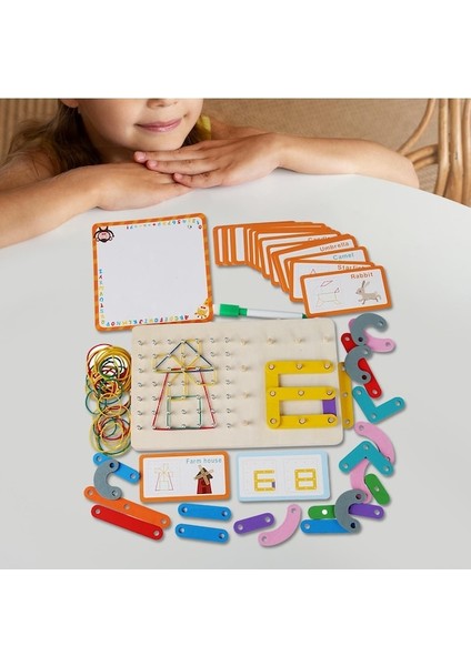 Suntek Desen Kartları ve Lastik Bantlar ile Ahşap Geoboard, (Yurt Dışından)