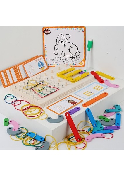 Suntek Desen Kartları ve Lastik Bantlar ile Ahşap Geoboard, (Yurt Dışından)