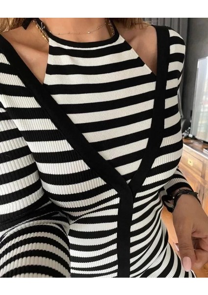 Yırtmaçlı Omuzu Açık Elbise - Siyah