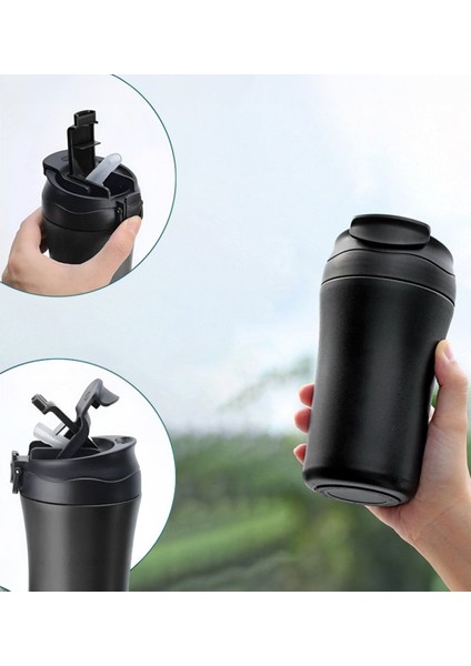 Kişiye Özel Isimli 5335 Paslanmaz Siyah Çelik Termos Mug 400ML, Vakumlu Termos Bardak