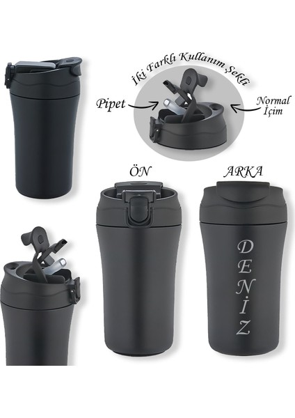 Kişiye Özel Isimli 5335 Paslanmaz Siyah Çelik Termos Mug 400ML, Vakumlu Termos Bardak fiyatları