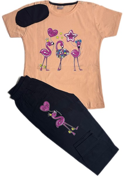 Kız Çocuk Pijama Takımı Kısa Kollu Takım Baskılı Tampap 2226