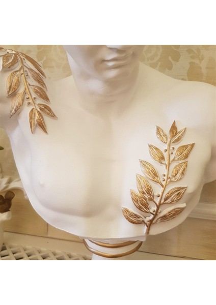 Büyük Hermes Yaprak Dekorlu Heykel Beyaz Gold