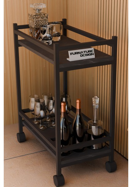 Servis Sunum Arabası Ev Tipi Iki Katlı Şişe Bölmeli Servant Bar Cart Bendir