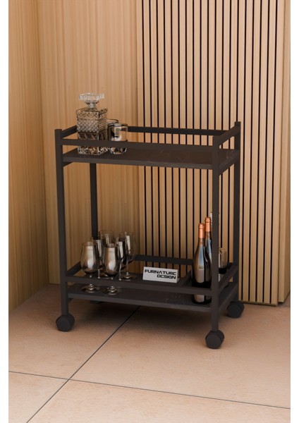 Servis Sunum Arabası Ev Tipi Iki Katlı Şişe Bölmeli Servant Bar Cart Bendir