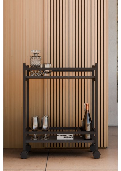 Servis Sunum Arabası Ev Tipi Iki Katlı Şişe Bölmeli Servant Bar Cart Bendir