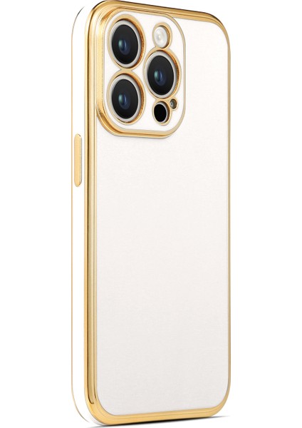 Apple iPhone 14 Pro Kılıf Kenarları Gold Kamera Korumalı Renkli Pastel Silikon Beyaz Bark