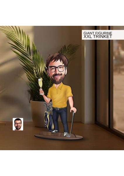 Kişiye Özel Golf Oyuncusu Karikatürlü Büyük Boy Ahşap Biblo-4 Arkadaşa Hediye , Sevgiliye Hediye, Kişiye Özel Biblolar modelleri