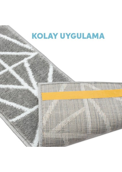 Home GH39A-WT-GRY1 Üçgen Desenli Kaydırmaz Tabanlı 1'li Merdiven Halısı - Beyaz/deniz Mavisi