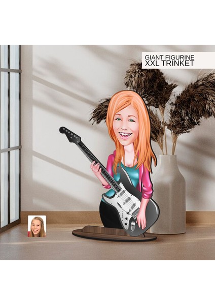 Kişiye Özel Gitarist Karikatürlü Büyük Boy Ahşap Biblo-2 Arkadaşa Hediye , Sevgiliye Hediye, Kişiye Özel Biblolar