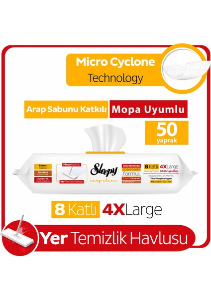 Easy Clean Arap Sabunu Katkılı Mopa Uyumlu Yer Temizlik Havlusu&Mendili 50 Yaprak
