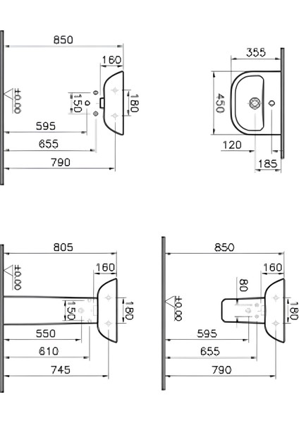 Lavabo 45 cm 5500L003-0001, Yarım Ayak 5281L003-7201 fırsatları