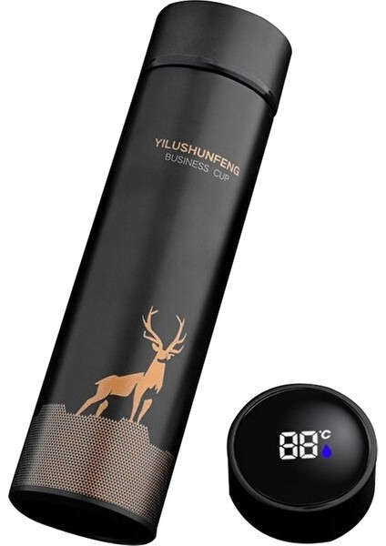 Xcj 500ML Termos Su Şişesi Paslanmaz Çelik Termos Bardak LED Dijital Sıcaklık Göstergesi Siyah (Yurt Dışından)