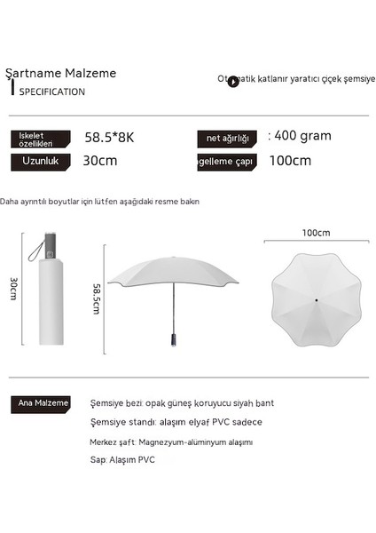 Ww Otomatik Yuvarlak Köşe Katlanır Şemsiye-Lacivert (Yurt Dışından)