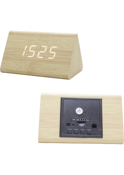 LED Ekranlı Termometreli Üçgen Ahşap Dijital Masa Saati fiyatları